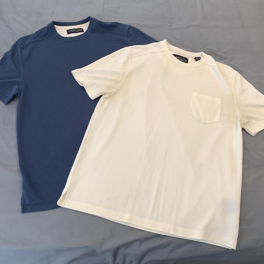 Jamaica Jaxx Shirt Mens‎ Medium Lot 2 Blue Cream Pocket Modal Tee Crewneck